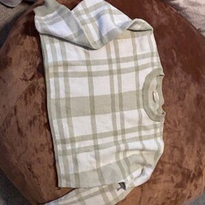Plaid Crew Neck Sweater - Green and Cream